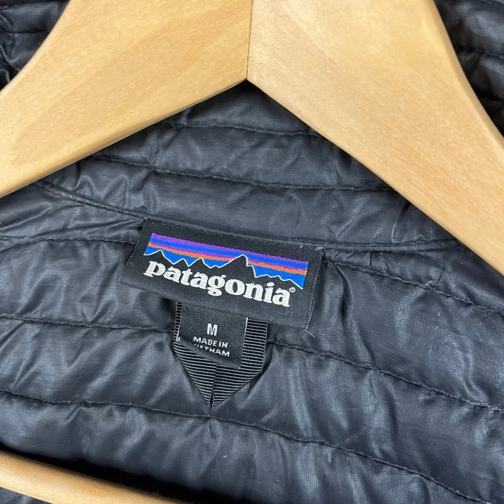 Patagonia Down Sweater Jacket Women's Medium Black Puffer Full Zip Cloudera Logo - Picture 7 of 14